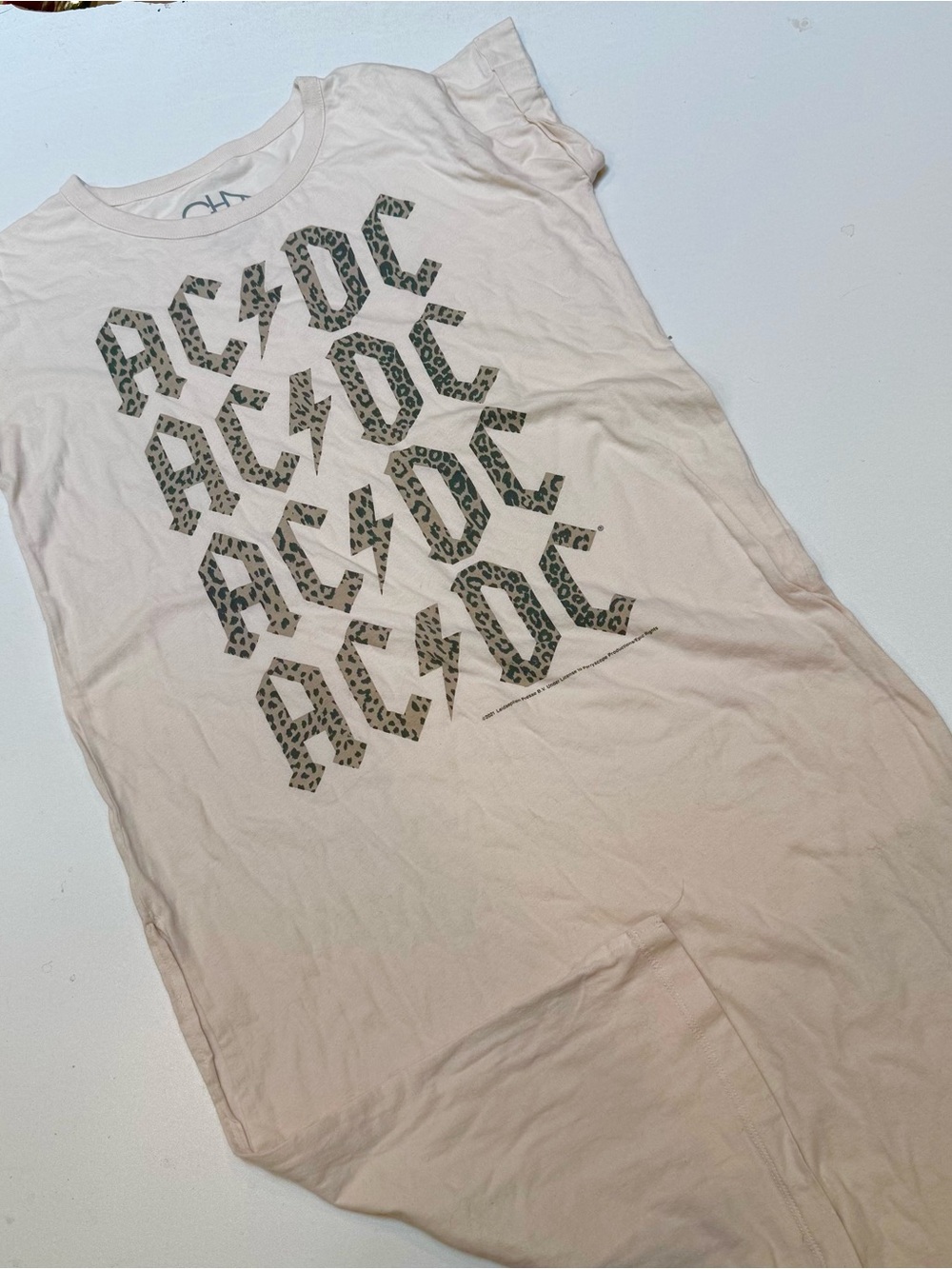 AC/DC Soft Cream Tee with Black Logo Print